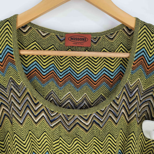 ミッソーニ MISSONI 90s イタリア製 ジオメティック 幾何学 ラメ Uネックニット レディース